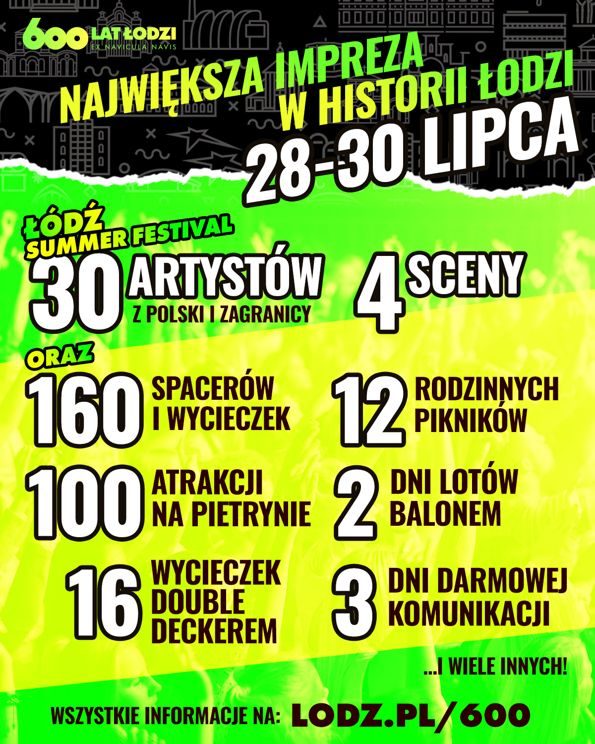 Plakat promujący obchody 600 lecia Łodzi